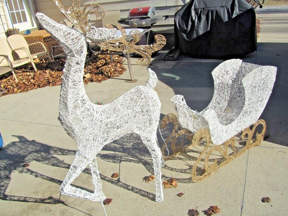 5 foot Lighted Sparkling White Reindeer & Sled Christmas Yard Decor