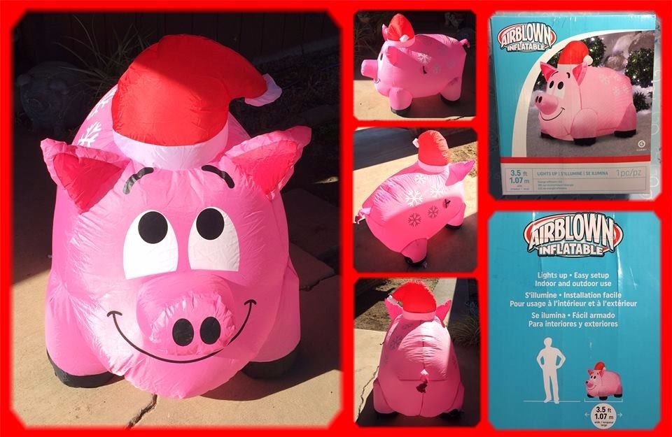 NEW Airblown Inflatable Snowflakes Pig 3.5' tall Christmas Decoration Yard Decor