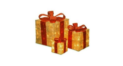 Set Of 3 Lighted Gift Boxes Outdoor Decor