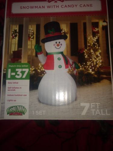 7 ft.Snowman with Candy Cane Christmas Inflatable LED YARD DECOR