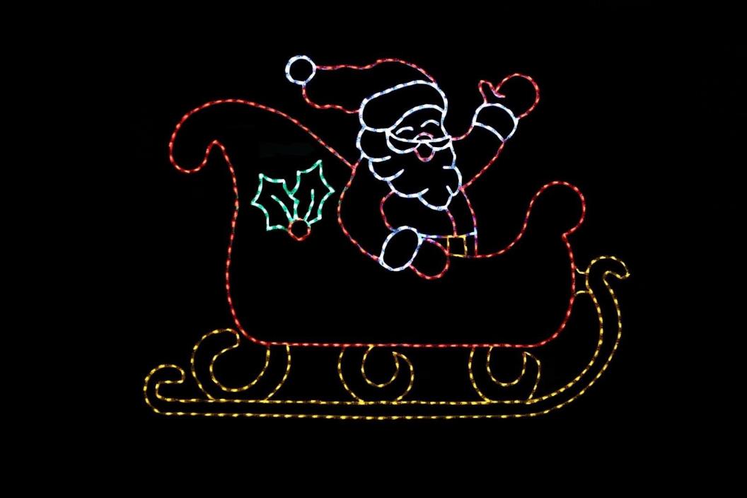 Animated Waving Santa in Sleigh LED light Wire Frame yard display decoration