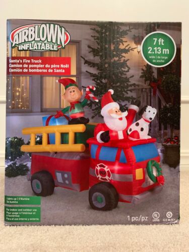 Airblown Inflatable Santa's Fire Truck 7’ Christmas Rudolph Dalmatian Elf NIB