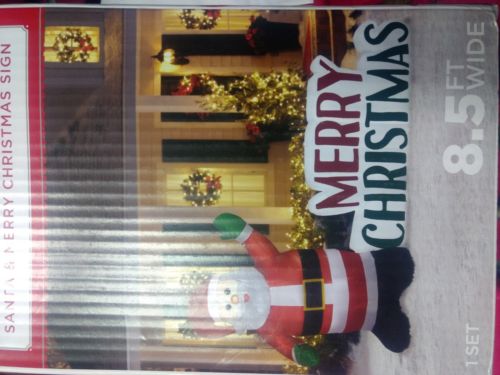 8.5' WIDE SANTA & MERRY CHRISTMAS SIGN INFLATABLE~AIRBLOWN