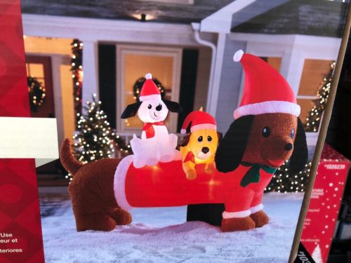 Gemmy Holiday Christmas 5 ft Dachshund Wiener Dog w/ Puppies Airblown Inflatable