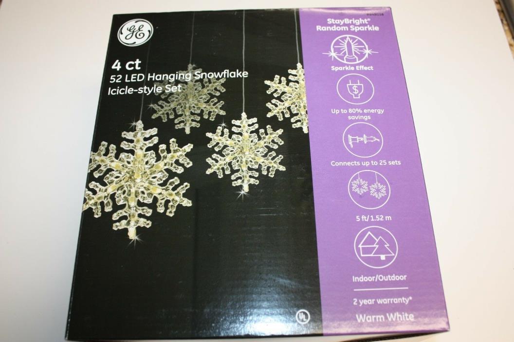 GE Random Sparkle 4 ct 52 Warm White LED Hanging Snowflakes Icicle Style Light