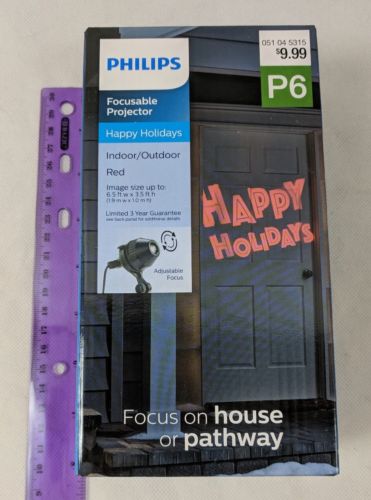Philips Focusable Projector Happy Holidays P6 Indoor/Outdoor NEW 15ft Red