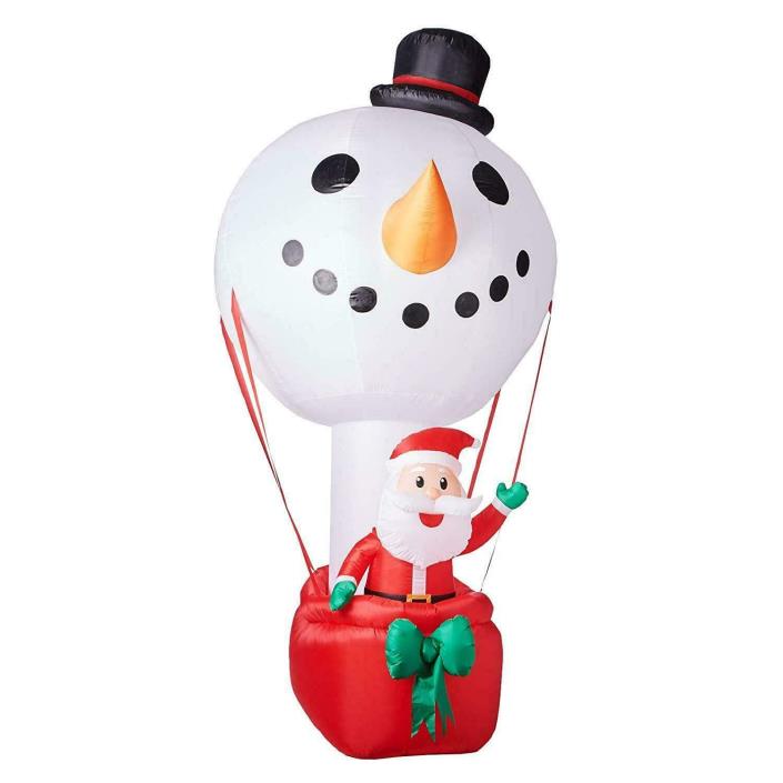 12' Hot Air Balloon Snowman W/ Santa Christmas Holiday Inflatable Yard Decor