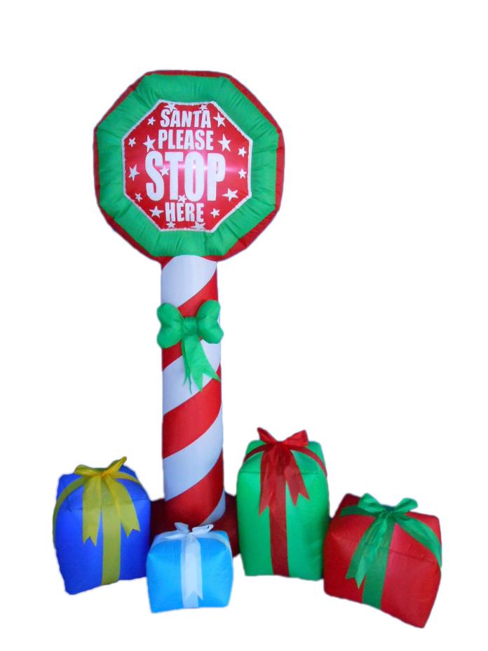 INFLATABLE SANTA STOP HERE YARD SIGN LIGHTED OUTDOOR LAWN DECORATION YARD DECOR