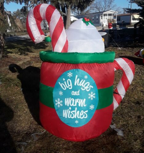 Christmas Gemmy 5 ft Big Hugs Warm Wishes Hot Cocoa Mug Airblown Inflatable NIB