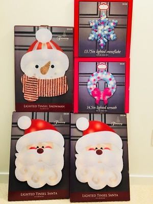 Lot 6 Santa Snowman pre lit Lighted Snowflake Window suction cups hooks decor