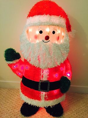 29 In prelit Lighted red white Tinsel Santa Sculpture Yard Christmas Decor c1