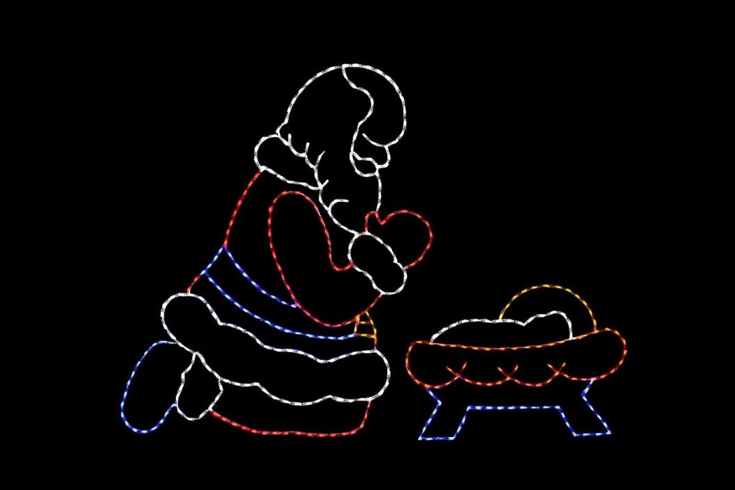 Praying Santa LED light wire frame Christmas outdoor display deco