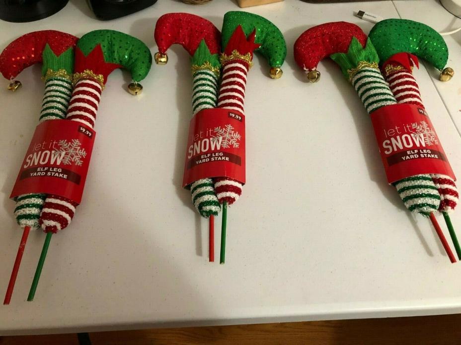 Craft Destash*Let it Snow Elf Leg Yard Stakes*Set of 3*Originally from Walgreens