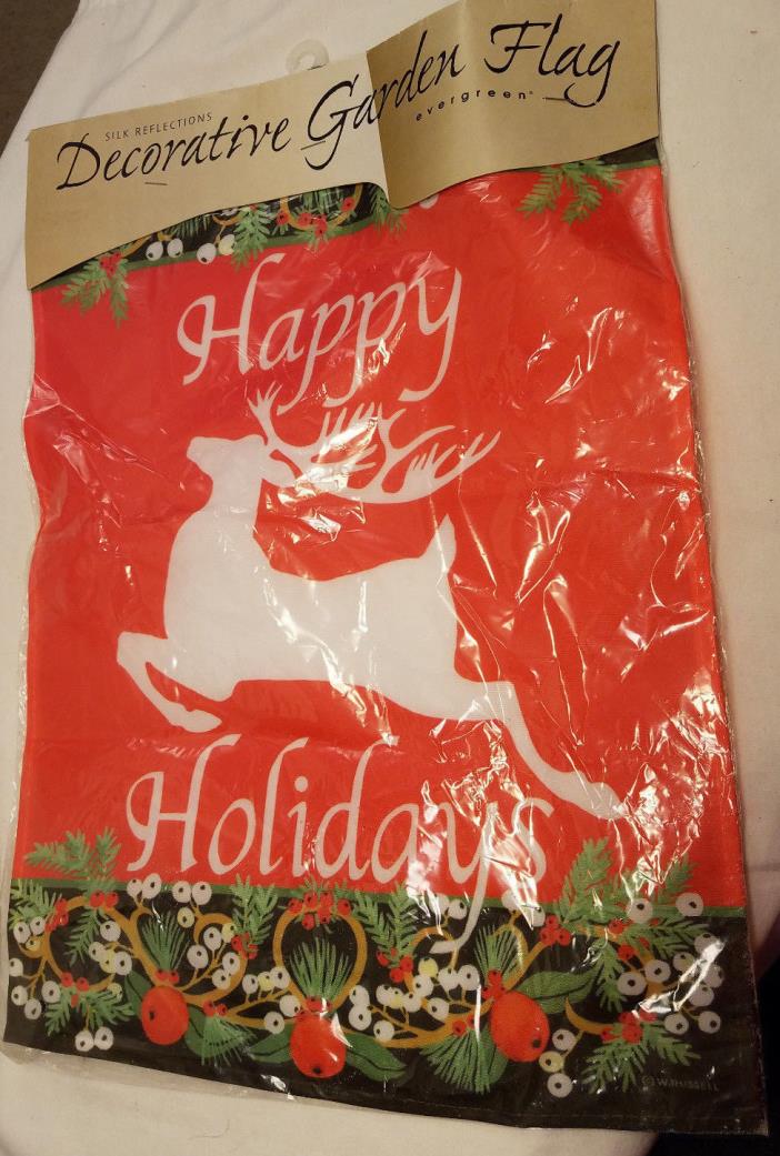 Evergreen Silk Reflections Decorative Garden Flag Christmas Happy Holidays Deer