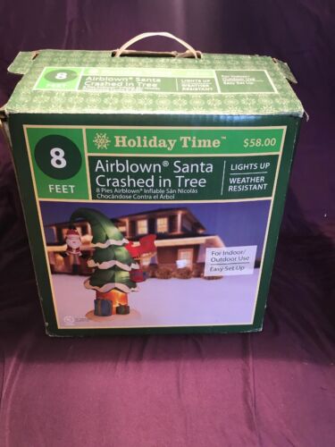 Holiday Time 8' Airblown Inflatable Light Up Christmas Santa Crashed in Tree