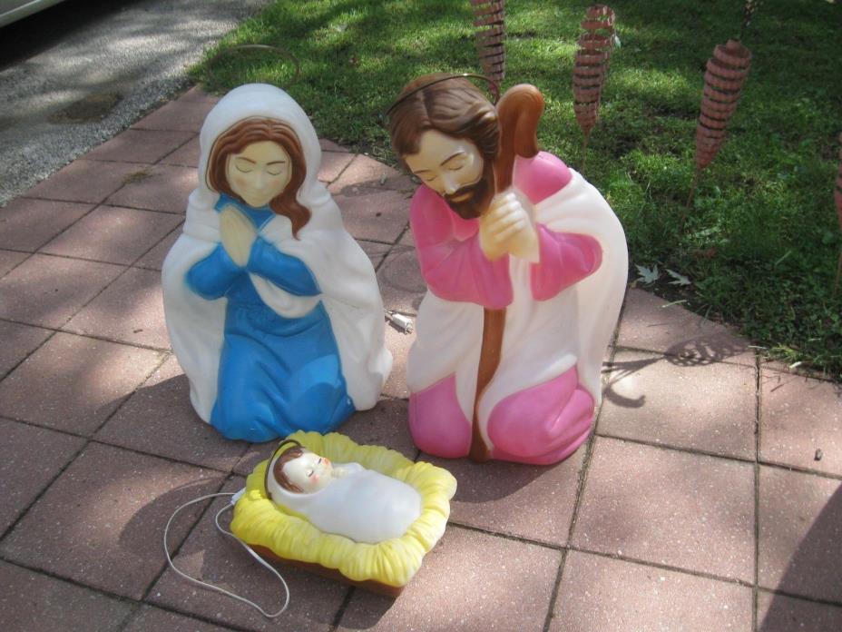 NATIVITY SET JESUS MARY JOSEPH W / HALO Christmas Blow mold EMPIRE