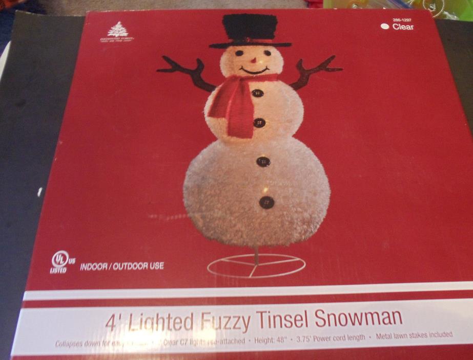 Indoor/Outdoor use 4' Lighted Fuzzy Tinsel Snowman