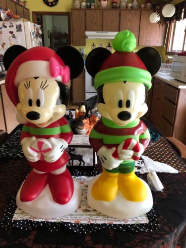 Disney Mickey and Minnie  Christmas Lighted Blow Mold Set New Too Cute!
