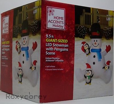 Christmas Home Accents Holiday 9.5 ft Snowman with Penguins Climbing Inflatable