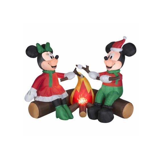 GEMMY, Lighted Airblown Mickey & Minnie Sitting By Campfire, 48