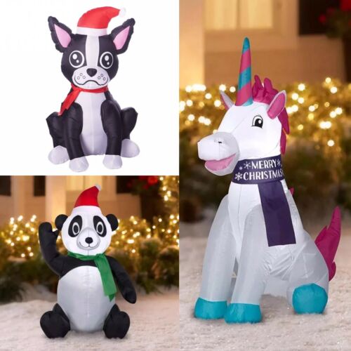 ??Holiday Time 3.5 ft Tall Unicorn, Panda & Terrier Inflatables ??Incl All 3??