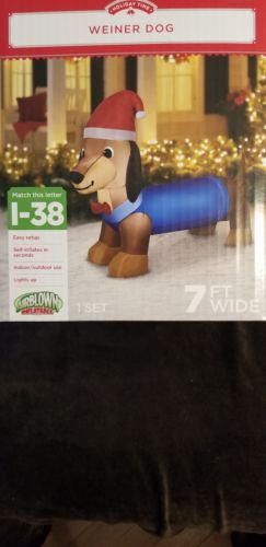 Christmas Gemmy 7 ft Wide Weiner Dog with Santa Hat Airblown Inflatable NIB
