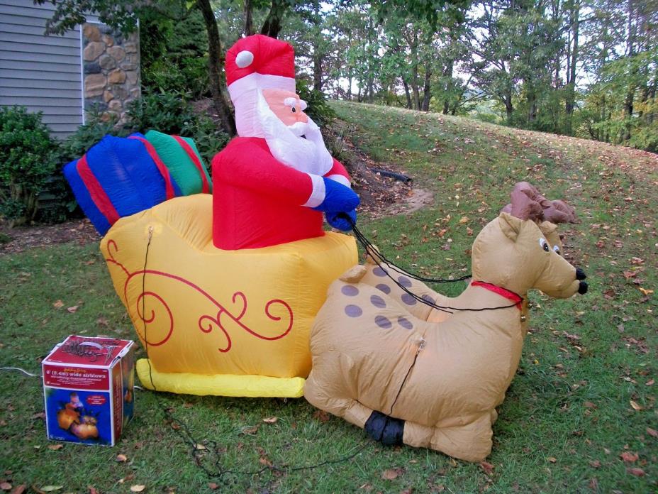 Santa Sleigh Yard GEMMY Christmas Airblown Inflatable Lawn Outdoor 8ft Light Up