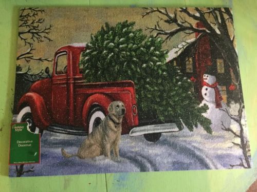 NEW Christmas Vintage Red Truck Outdoor Kitchen Mat Rug Cute!