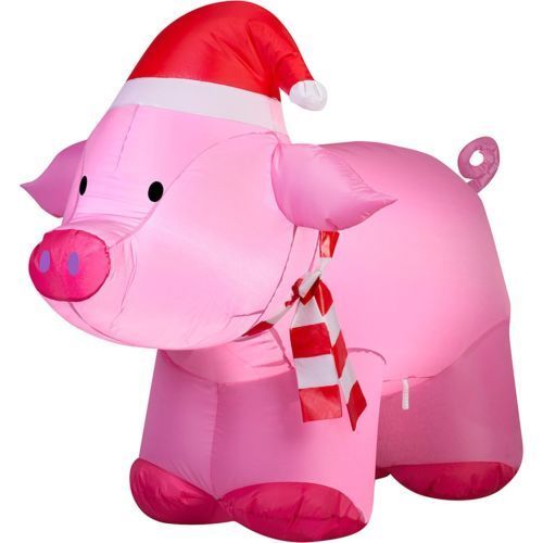 Gemmy Inflatable Holiday Air Blown Outdoor Pig With Scarf Self Inflating