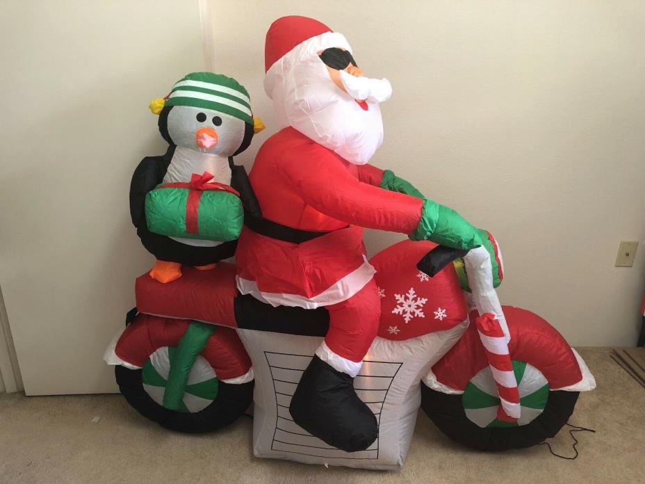 Motorcycle Santa & Penguin Christmas Lighted Airblown Inflatable Outdoor Decor
