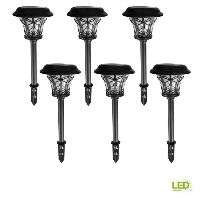 Solar Black Outdoor Integrated LED Landscape PathLight with Clear Glass 6 pack