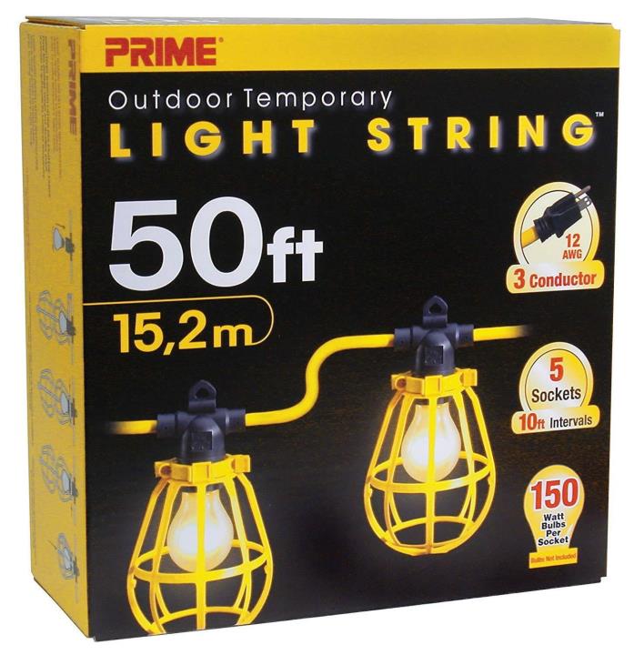 Prime LSUG2830 50-Feet 5-Bulb 12/3 SJTW Outdoor Temporary Light String, Yellow