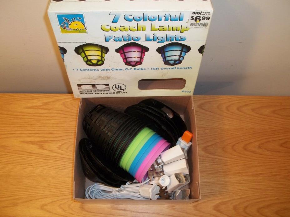 Vtg Unused 7 Patio Party Coach Lights Retro Lantern Camper String In Box