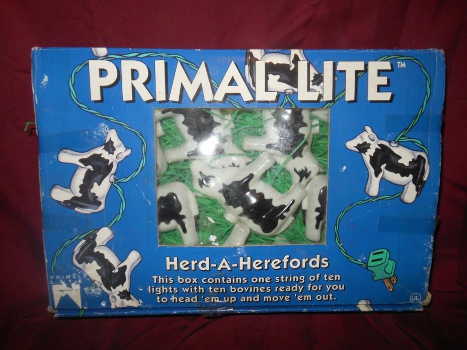 Vintage 1993 Herd A Herefords Light Set Primal Lite String Lights Cow Farm