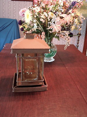 Vintage Bronze Garden Lantern Amber Glass