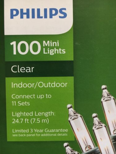 100PK Philips Clear Mini Lights Green Wire 24.7ft Indoor Outdoor