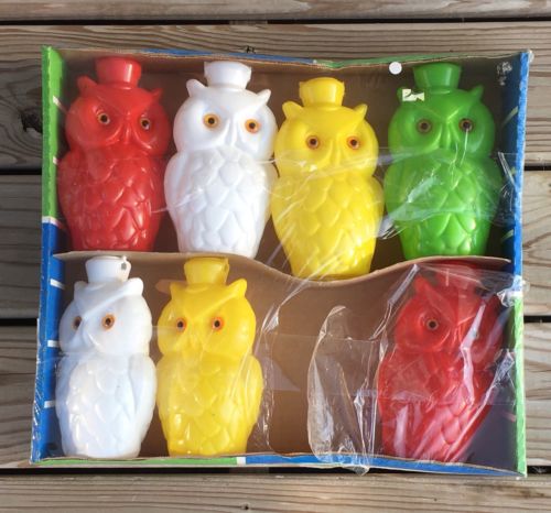 Vintage Owl Outdoor RV Party Lights Beacon 7 Plastic Blow Mold Owls No Lights