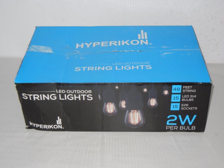 HYPERIKON OUTDOOR LED 48FT. STRING LIGHTS 15 DROP SOCKET & BULBS WATERPROOF