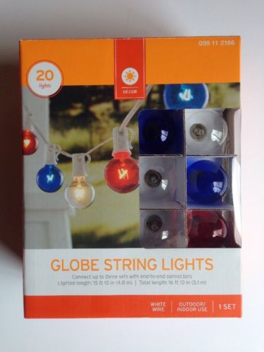 Red White Blue Globe String Lights Outdoor/Indoor Use 20 Lights 15ft Party Patio