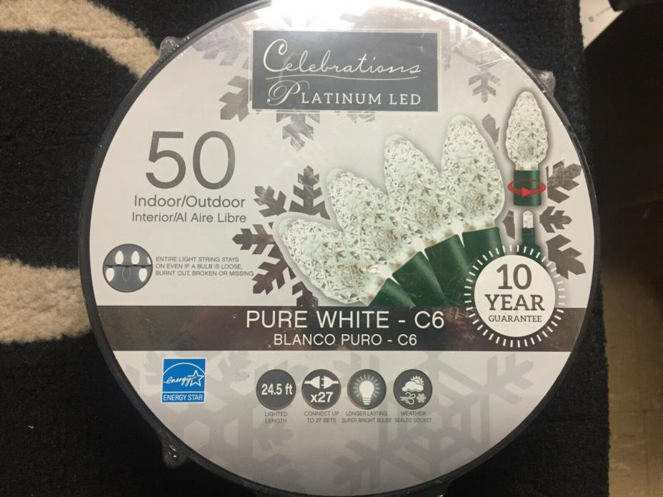 Celebrations Platinum LED Light Set On A Reel Pure White 24-1/2 ft. 50 lights