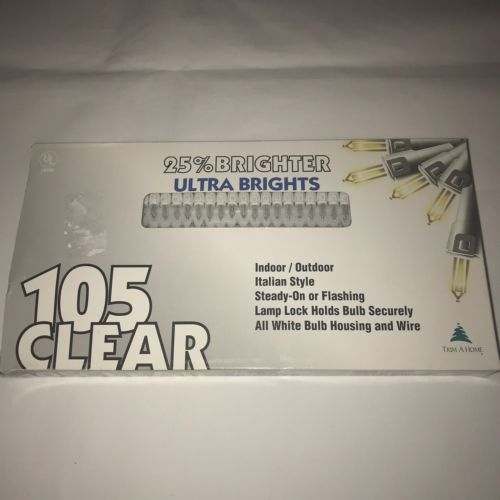 Trim a Home Ultra-Brights 105 Clear String Lights Indoor/Outdoor New