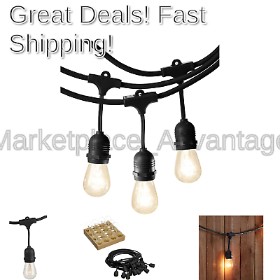 AmazonBasics Weatherproof Outdoor Patio String Lights S14 Bulb, Black, 48-Foot