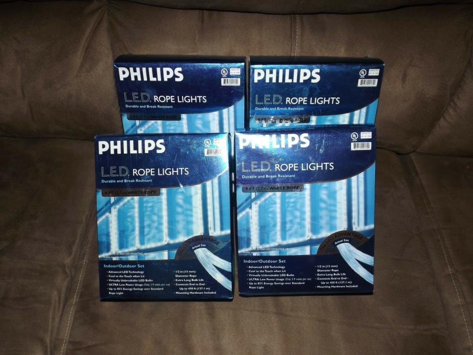 Lot of (4) Philips White Light LED 3.9w Rope Lights 9' long each - 36' total