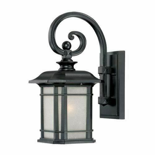 Somerset Matte Black Small 14.25-Inch Wall Lantern with Frosted Clear Seeded