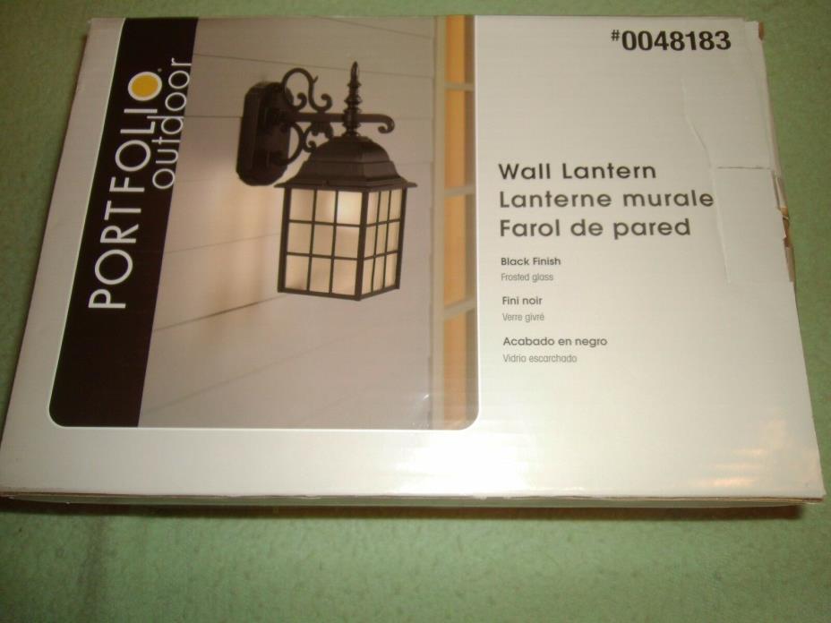 Portfolio Outdoor Wall Lantern ~Metal black finish frosted glass  48183