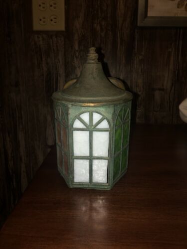 Vintage Brass And Stain Glass Outdoor Light