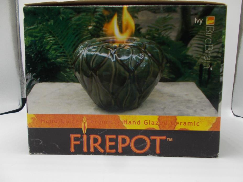 BIRD BRAIN FIREPOT Hand Glazed Ceramic Ivy Green NEW!