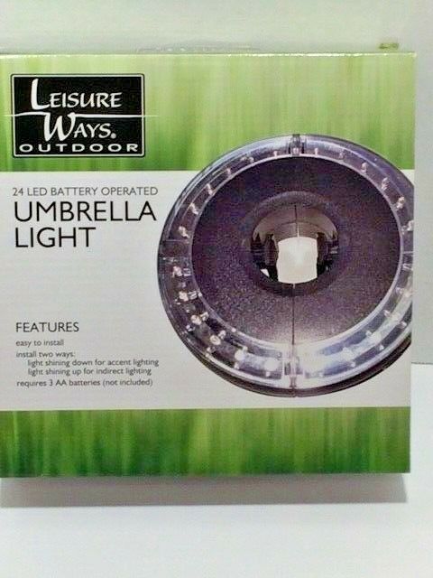 Leisure Ways Outdoor Umbrella Light 24 LED Battery Operated Umbrella Light NIB