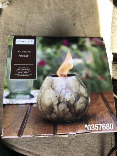 BirdBrain Hand Glazed Ceramic FIREPOT Stone w/Drizzled Tan/Beige uses Fuel Gel