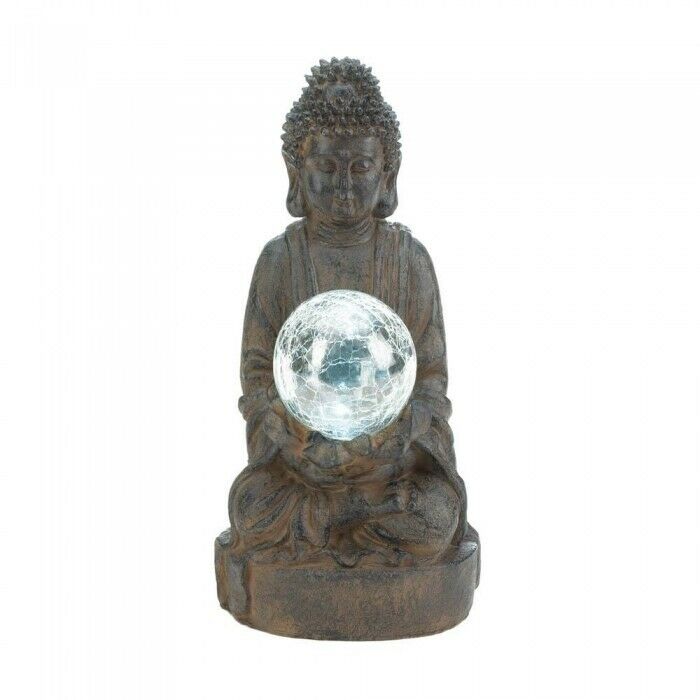 Garden Meditating Buddha Statue Solar Powered Outdoor Mystical Decor Glass Ball